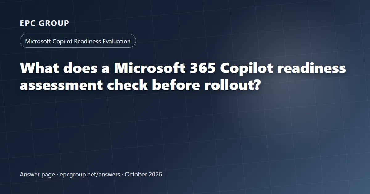 What does a Microsoft 365 Copilot readiness assessment check before rollout? - EPC Group enterprise consulting
