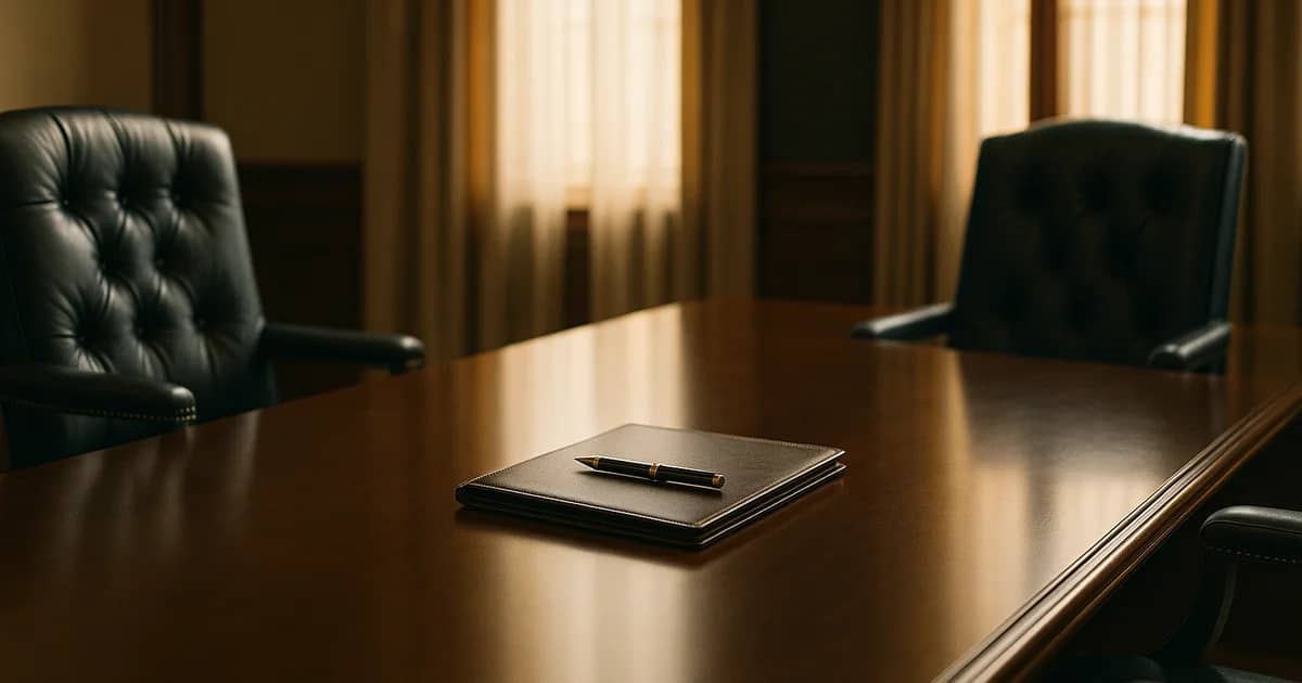 CFO and HR executive at a governance meeting table discussing enterprise AI ownership and fiduciary accountability