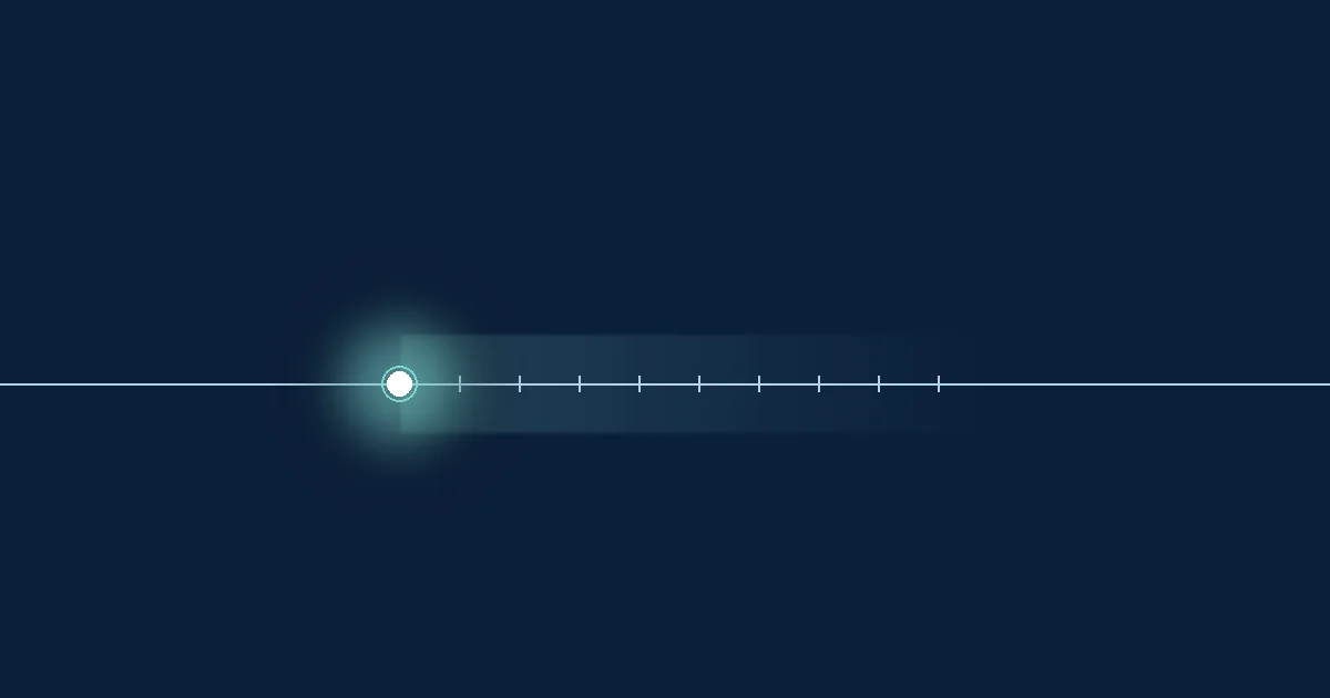 A single bright point on a thin horizontal line, with a soft translucent band extending to its right across a dark navy field