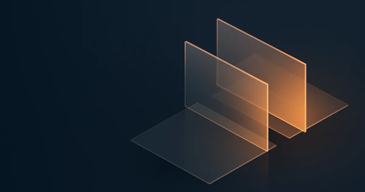 Two illuminated glass server monoliths standing side by side on a dark plane, one fading and one rising, connected by a lit walkway — the paid overlap window of a capacity handover.