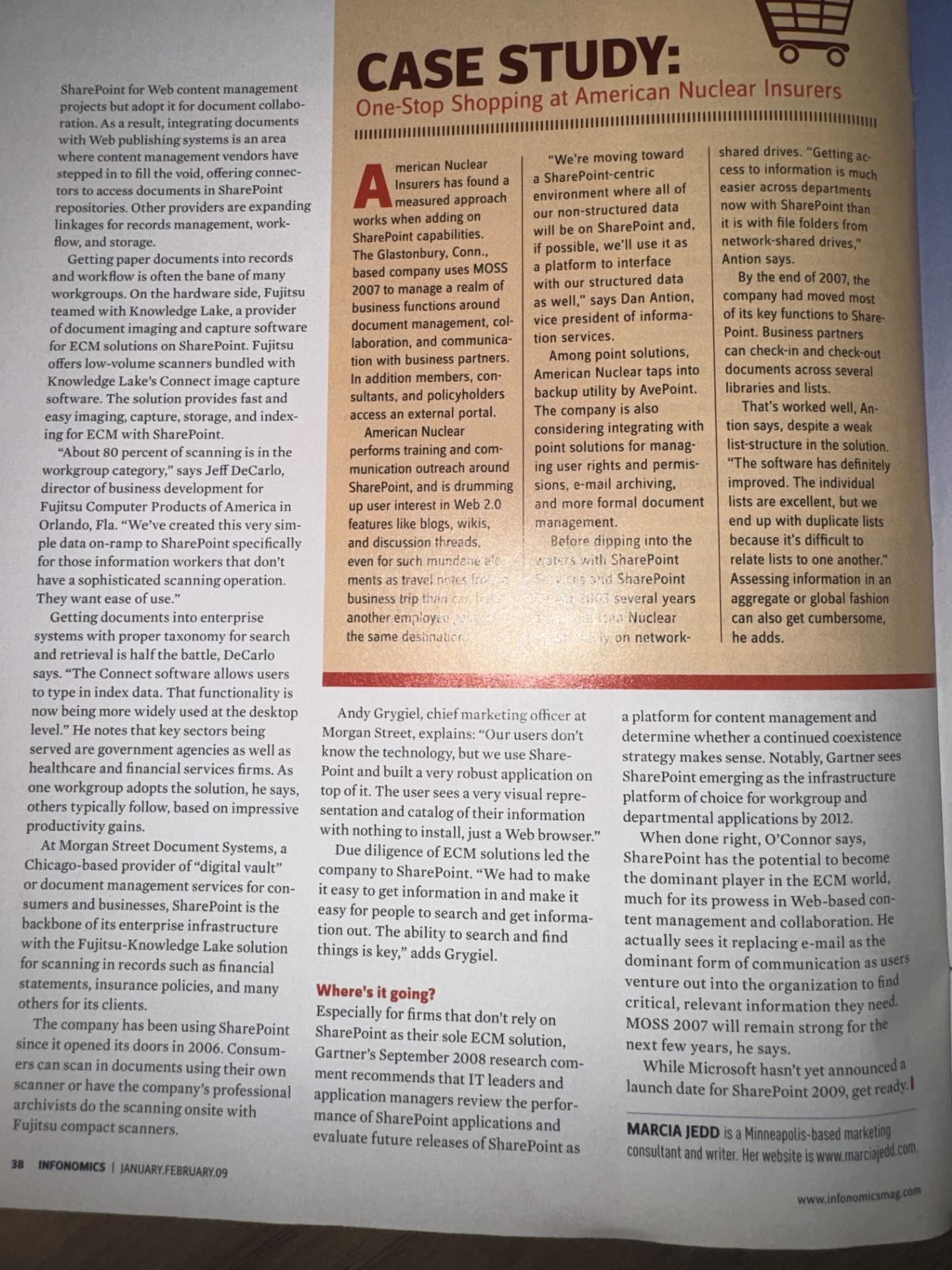 Infonomics magazine photo evidence — Page 38 final spread including the "CASE STUDY: One Stop Shopping at American Nu