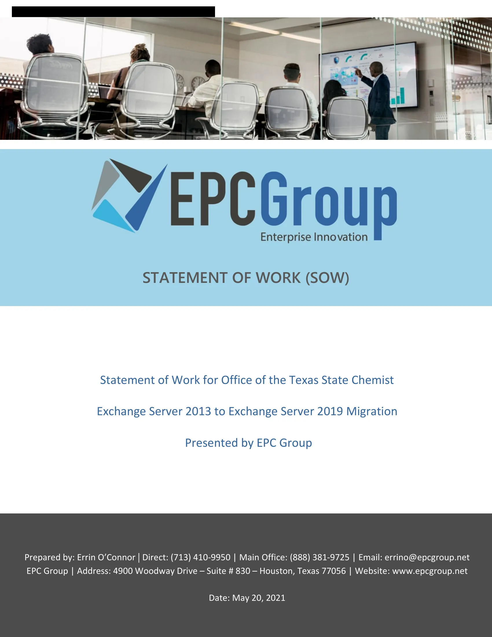 Redacted countersigned statement of work, EPC Group for the Office of the Texas State Chemist, page 1 of 13