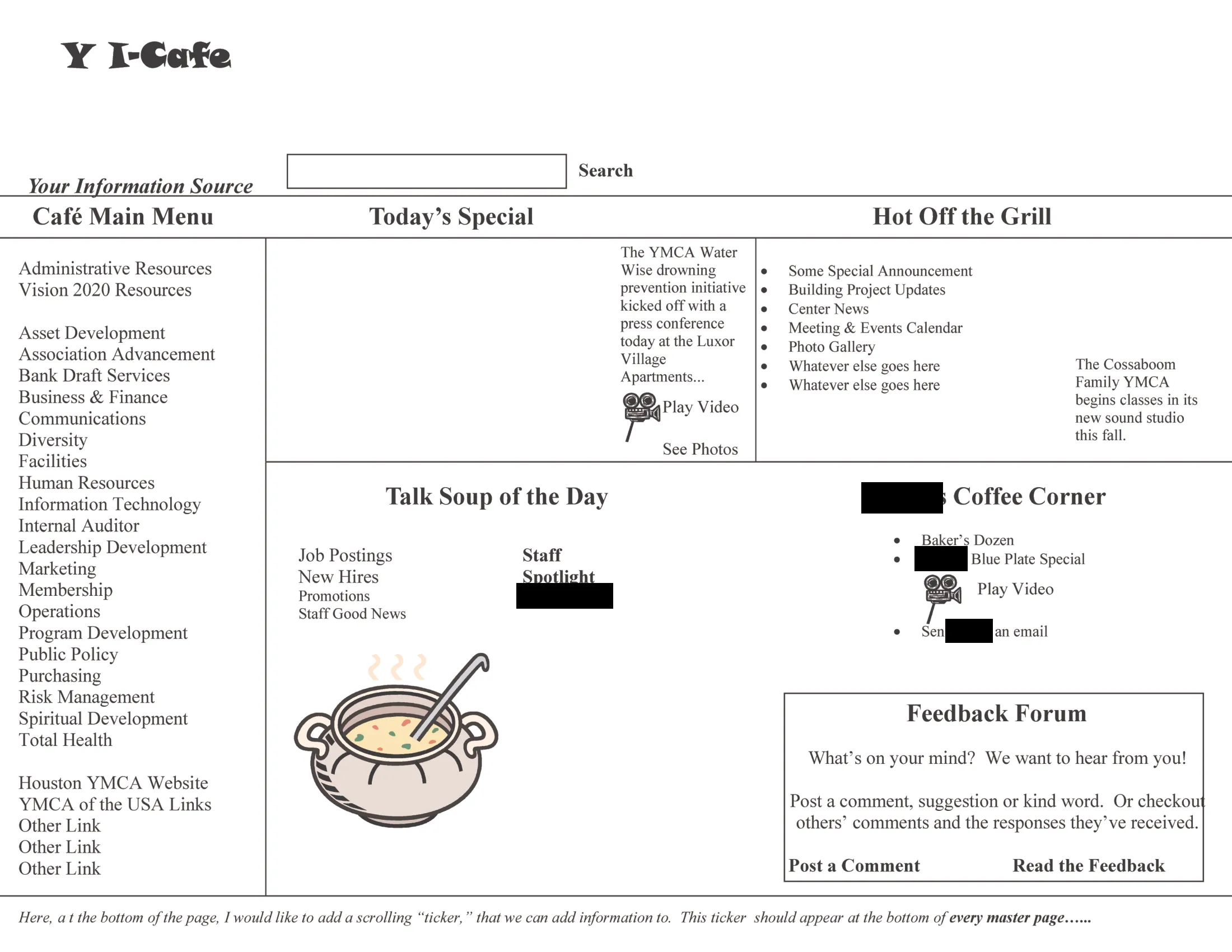 Redacted work-product mock-up, The YMCA (Houston), page 1 of 1