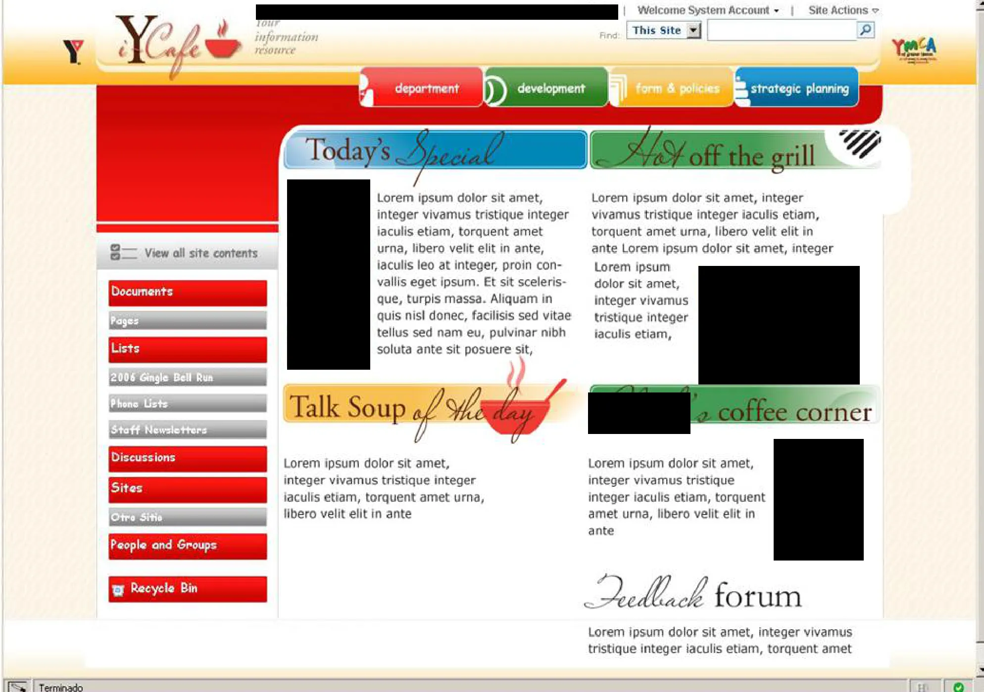 Redacted work-product screenshot, The YMCA (Houston), page 1 of 1