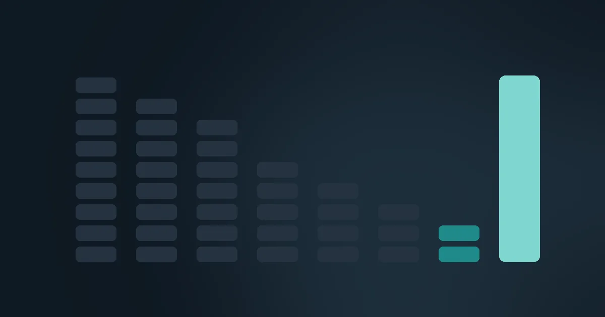 Abstract slate panel with a row of faint stacked coins thinning left to right into a single teal column — the portfolio reduced.