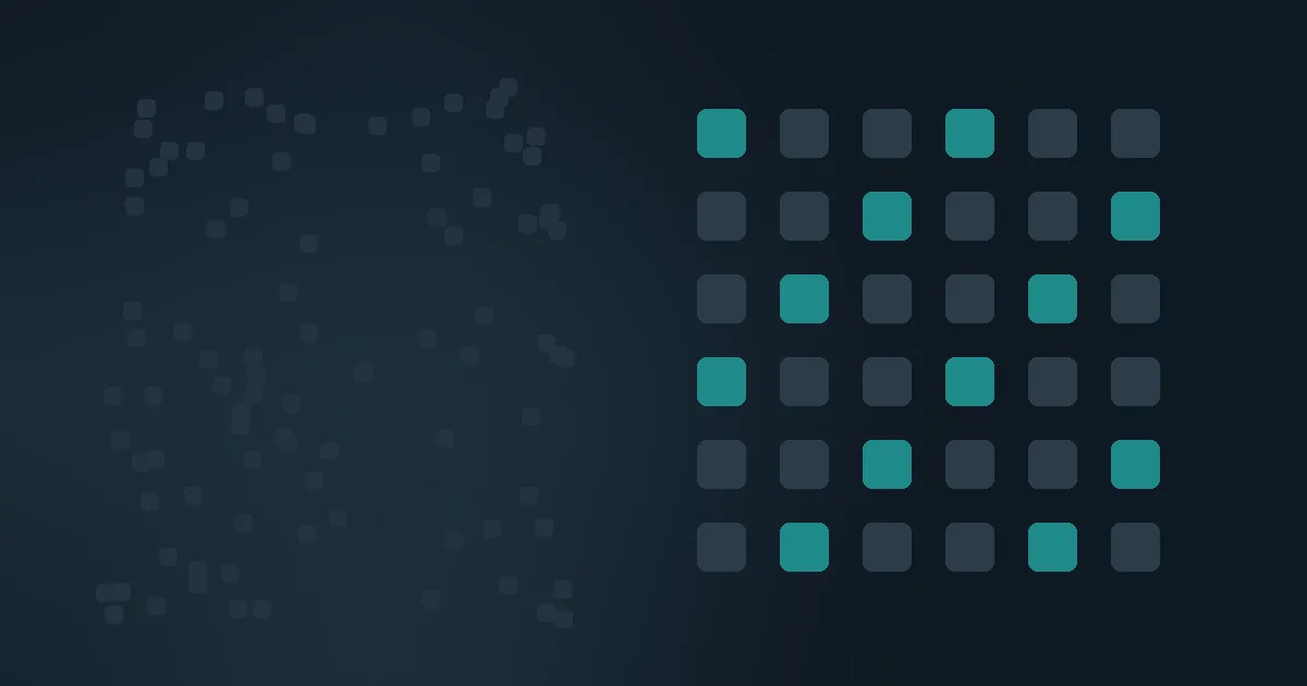 Abstract slate panel with a dense field of faint tiles thinning into an ordered teal lattice — sprawl brought under policy.