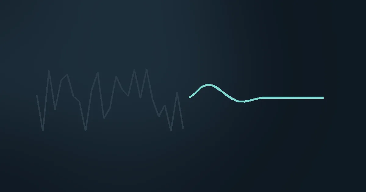 Abstract slate panel with a jagged faint line smoothing into a flat teal line — latency tuned down.