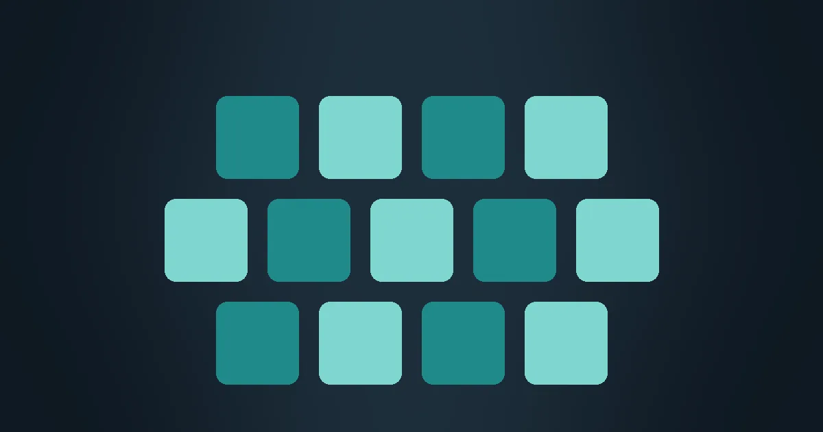 Abstract slate panel with thirteen teal tiles arranged in three rows — the accelerator catalog.